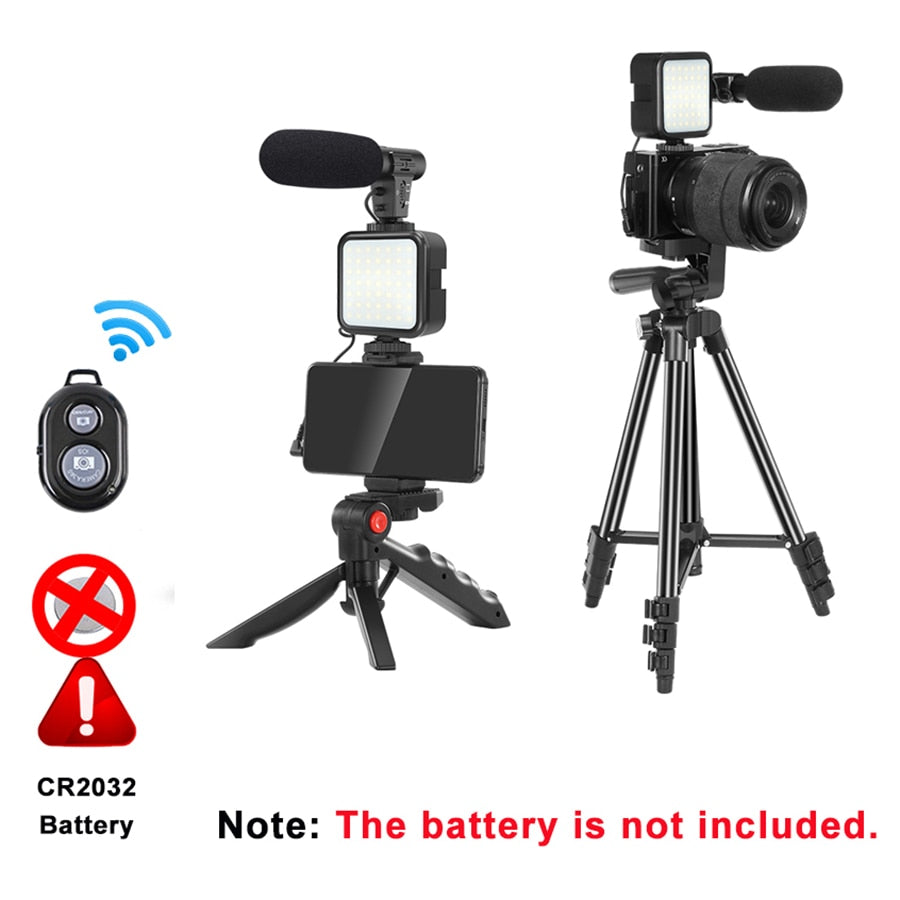 MAMEN Phone DSLR Camera Vlog Tripod Vlogging Kit with Remote Control Microphone LED Light