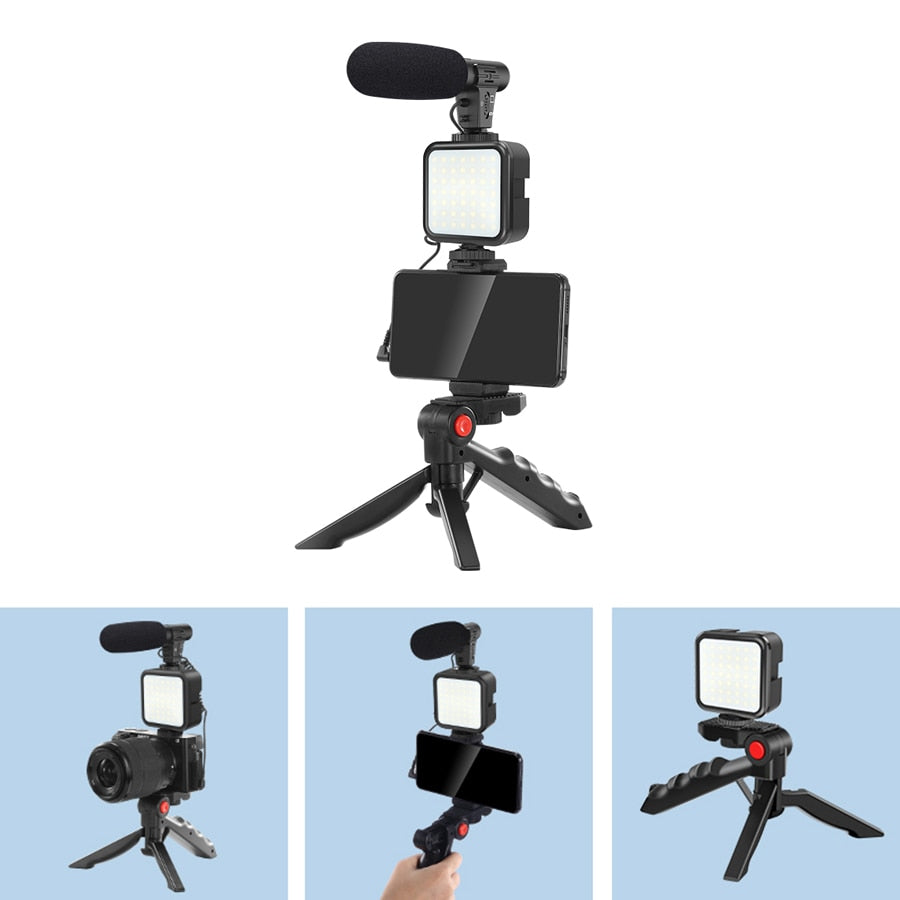 MAMEN Phone DSLR Camera Vlog Tripod Vlogging Kit with Remote Control Microphone LED Light