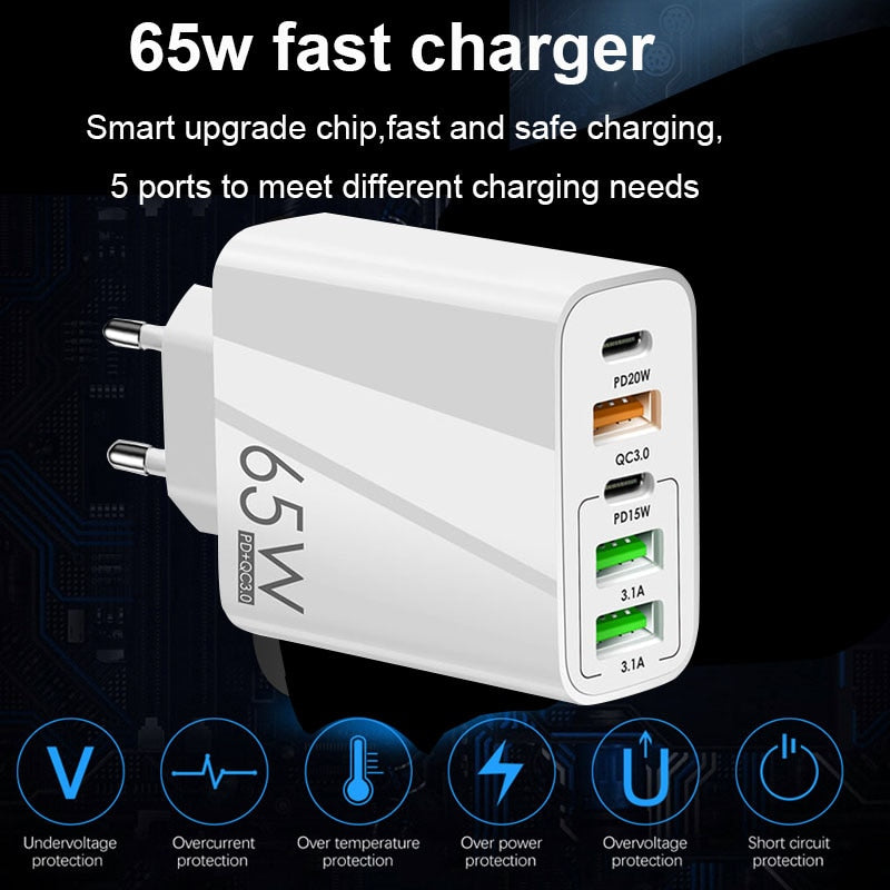 65W Quick Charge 3.0 PD USB Type C Charger