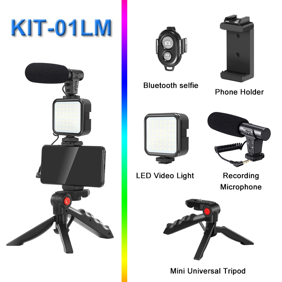 MAMEN Phone DSLR Camera Vlog Tripod Vlogging Kit with Remote Control Microphone LED Light