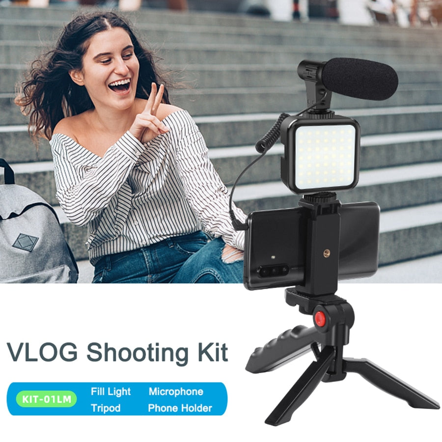 MAMEN Phone DSLR Camera Vlog Tripod Vlogging Kit with Remote Control Microphone LED Light