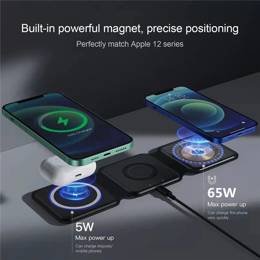 65W 3 in 1 Magnetic Wireless Charger Pad Stand