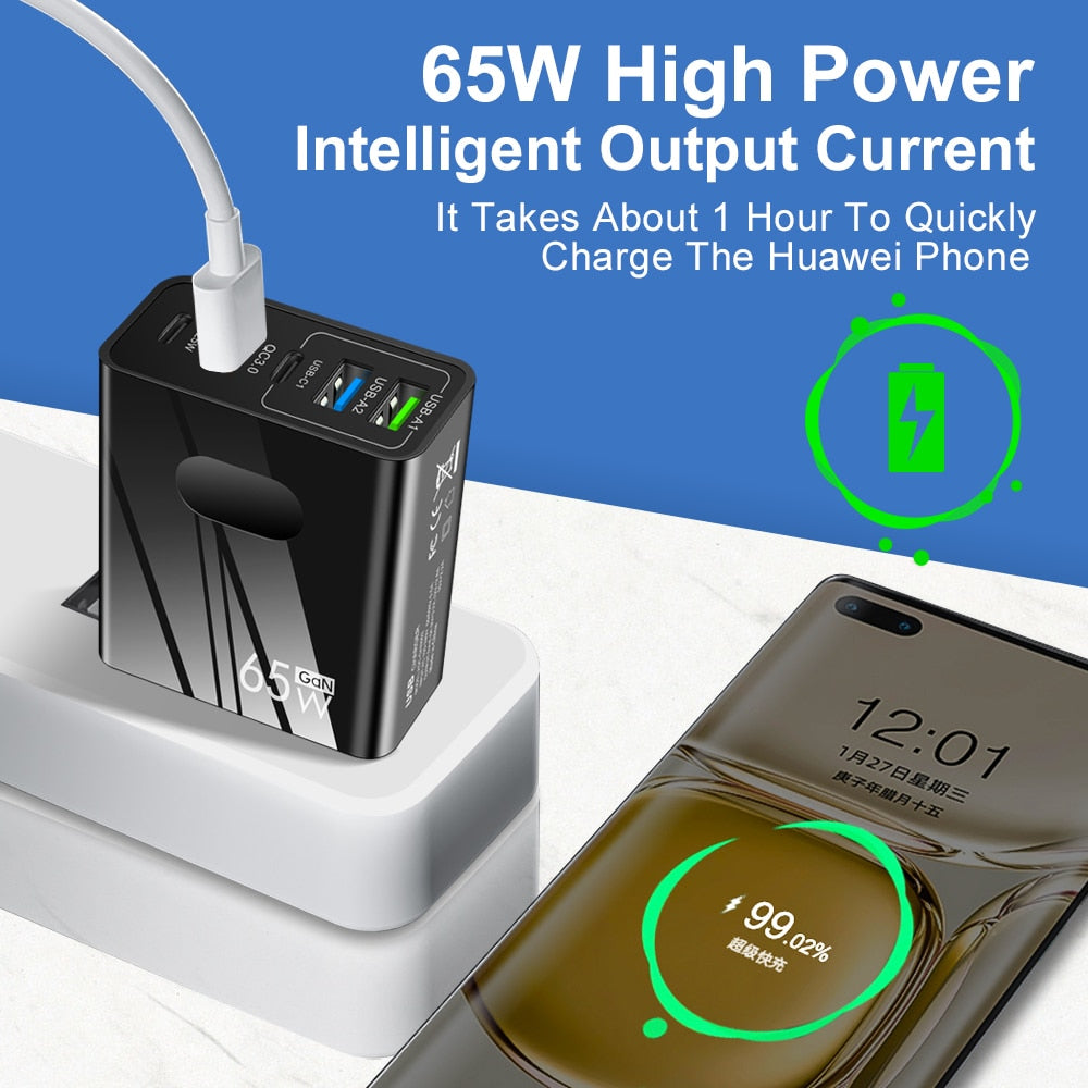 65W GaN Charger USB PD Muti Plugs Fast Charging