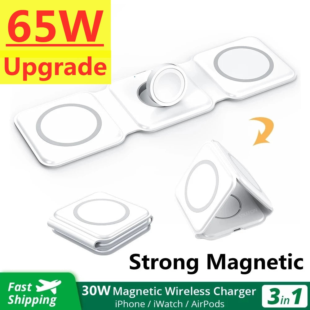 65W 3 in 1 Magnetic Wireless Charger Pad Stand